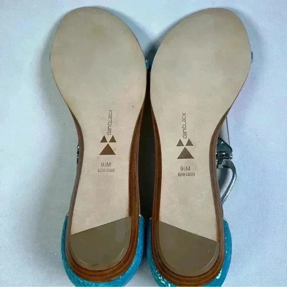Dani Black turquoise/silver snake flat sandals clear bar between straps Sz 9.5 - Picture 12 of 13